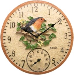 Marco Paul 30cm Robin Garden Clocks with Thermometer Multi