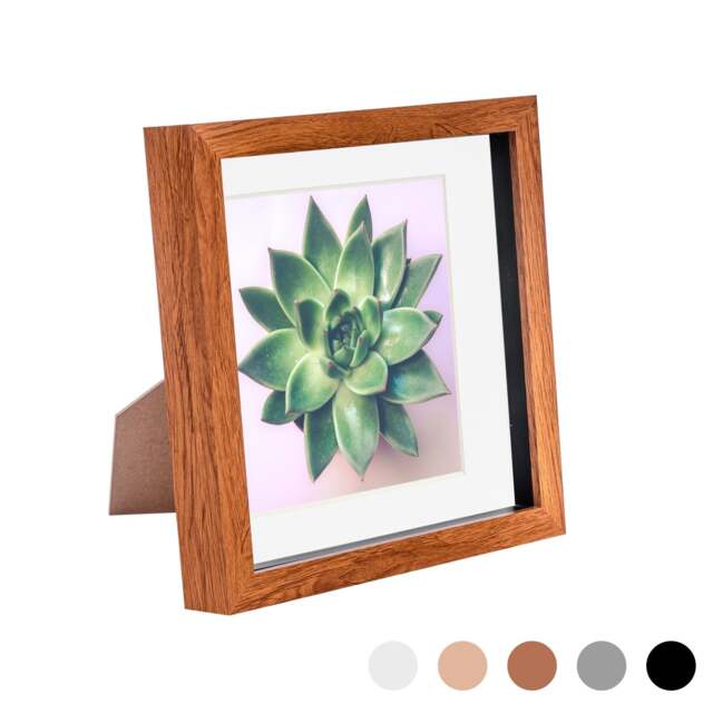 "Nicola Spring 8 x 8"" Photo Frame - Dark Wood/White Mount - 3D Photo Frame Picture Frame Box Portrait Display Case (22.5 x 22.5cm)"