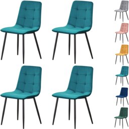 Set of 4 Chairs Florence Velvet Dining Chairs with Sturdy Metal Legs - Kitchen, Living Room & Reception Chairs with Backrest and Padded Seat Multi Teal One Size