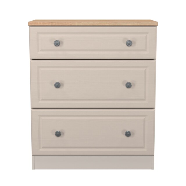 Surrey 3 Drawer Deep Chest of Drawers in Kashmir Ash & Bardolino Oak (Ready Assembled) Cream Kashmir Ash & Bardolino Oak