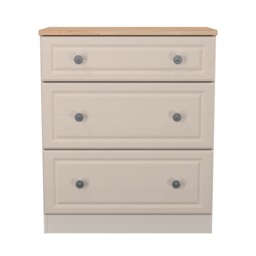 Surrey 3 Drawer Deep Chest of Drawers in Kashmir Ash & Bardolino Oak (Ready Assembled) Cream Kashmir Ash & Bardolino Oak