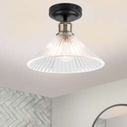 COSYLYTE Bowley Bathroom Light Classic Ribbed Glass Ceiling Flush Light - Matt Black Gold 1