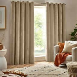 Yard Heavy Chenille Velvet Natural Eyelet Curtains (W)117cm x (D)183cm Multi