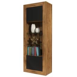 Display Cabinet Bookcase Bookshelf Storage Cabinet Glass Display Unit Oak Black 170cm