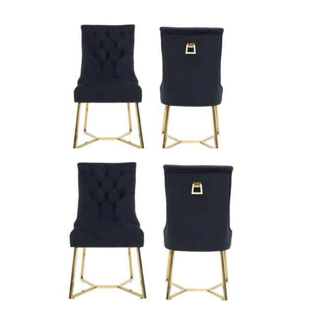 Set of 4 Ambra Modern Velvet Dining Chairs with Gold Legs & Ring Handle - Tufted Back, Plush Foam Seat, Luxury Accent Chair Grey Grey