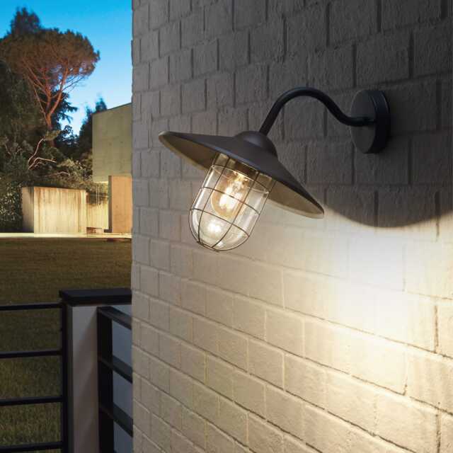 EGLO Melgoa Black Steel & Glass Outdoor Wall Light