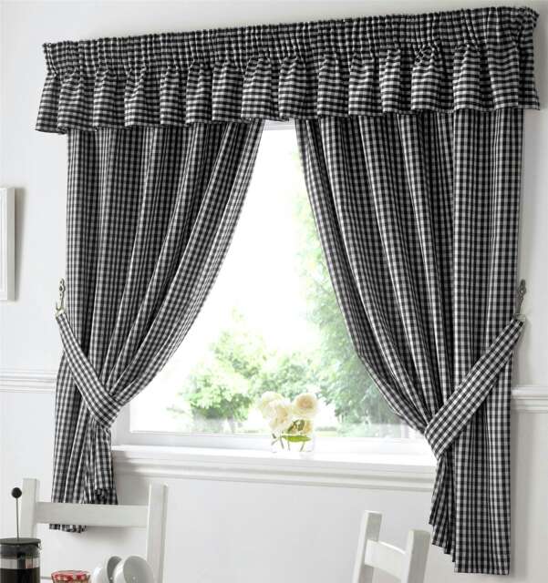 Gingham Kitchen Curtain Pelmet Black - 353 cm x 25cm