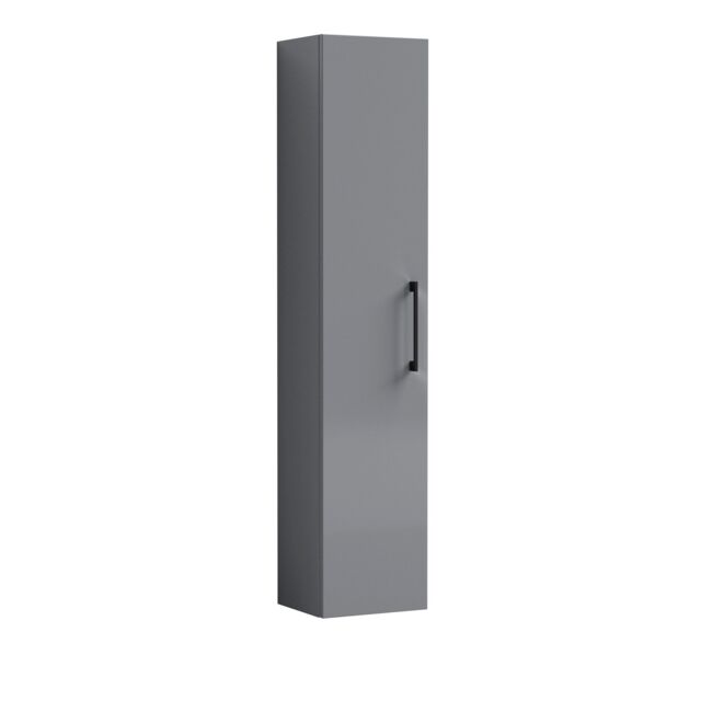 Balterley Level Modern Bathroom 1 Soft Close Door Wall Hung Tall Storage Unit, Compact & Durable Grey Satin Grey 253 x 300 x 1433mm