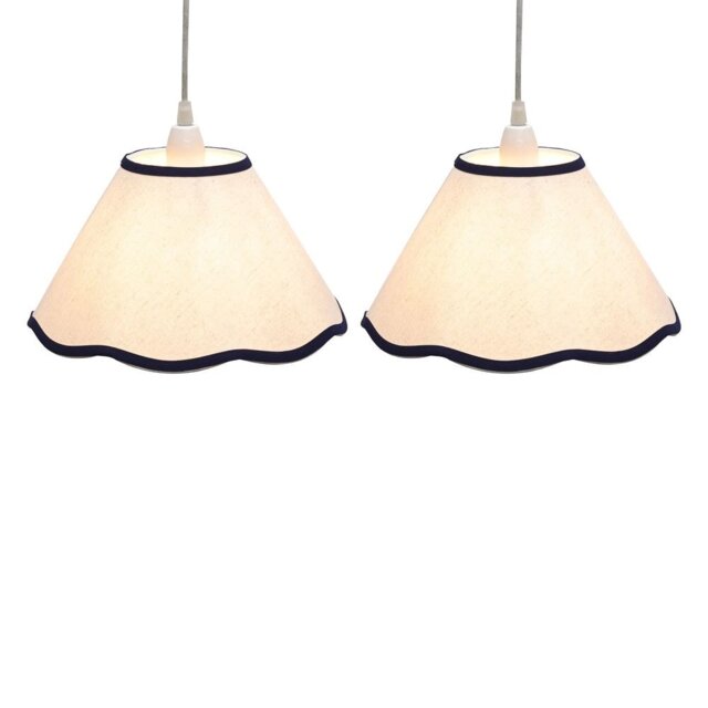 Set of 2 Libby - Natural Linen Navy Blue Trim 27cm Pendant Lamp Shades