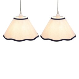 Set of 2 Libby - Natural Linen Navy Blue Trim 27cm Pendant Lamp Shades