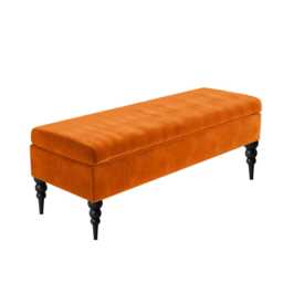 Sierra Plain 90cm Ottoman Storage Bench - Plush Velvet Shoe Bench - Burnt Orange Upholstery Footstool with Storage