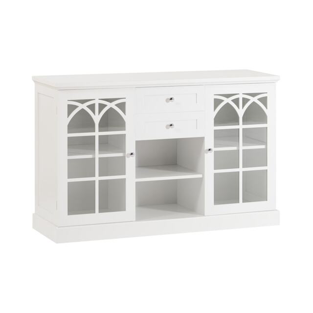SoBuy Sideboard with 2 Glass Doors and 2 Drawers, White, 47.2x15.4x30.7 inches, 46 kg - FSB79-W