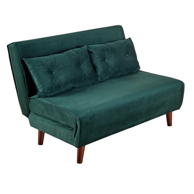 Double Sofa Bed Folding Chair Velvet Green Wooden Legs Two Pillow Home Furniture