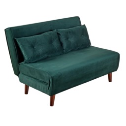 Double Sofa Bed Folding Chair Velvet Green Wooden Legs Two Pillow Home Furniture