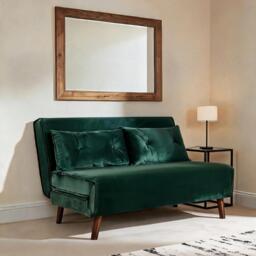 Double Sofa Bed Folding Chair Velvet Green Wooden Legs Two Pillow Home Furniture
