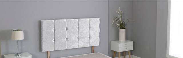 "Crushed Velvet White Cube Headboard White 2FT6 Small Single 26""inch Headboard"