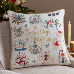 Furn Twelve Days Embroidered Christmas Cushion, Multicolour, 50 x 50cm