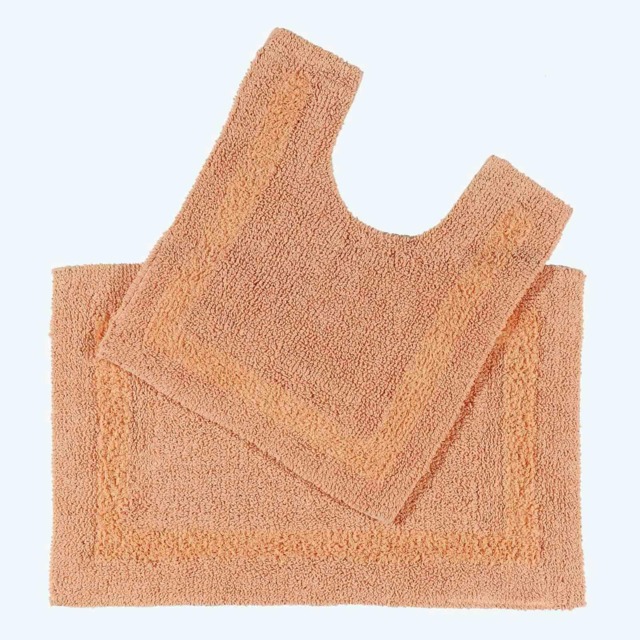 Homescapes Luxury Reversible Cotton Bath Mat Set - Peach Pink