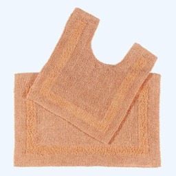 Homescapes Luxury Reversible Cotton Bath Mat Set - Peach Pink