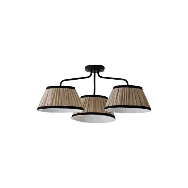 ValueLights Clara Black 3 Arm Ceiling Light Pleated Shades and Bulbs