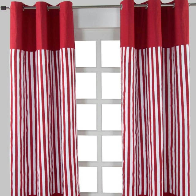 Homescapes Thick Stripe Ready Made Eyelet Curtain Pair - 137 x 182 cm Drop Red Red