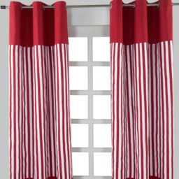 Homescapes Thick Stripe Ready Made Eyelet Curtain Pair - 137 x 182 cm Drop Red Red