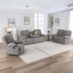 Sydney 1+2+3 Seater Fabric Manual Recliner Sofa Set (Grey) Grey Grey Five Plus Seater