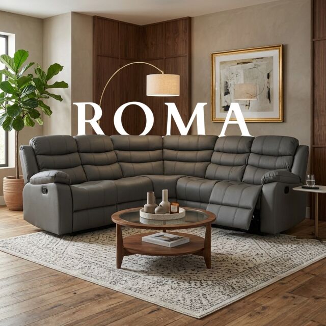 Roma 5 Seater Leather Recliner Corner Sofa Set Armchair Inspired Home Theatre and Living Room Seating Grey
