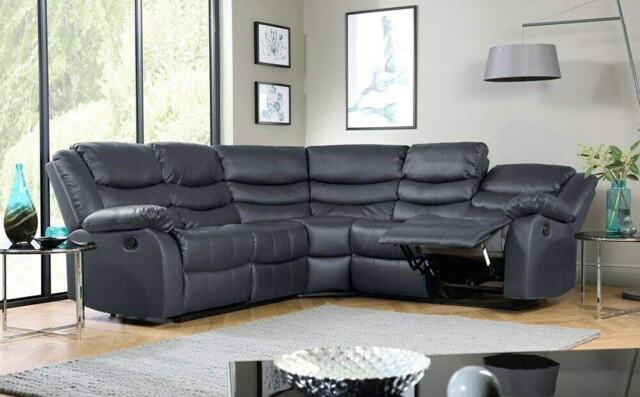 Roma 5 Seater Leather Recliner Corner Sofa Set Armchair Inspired Home Theatre and Living Room Seating Grey