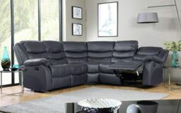 Roma 5 Seater Leather Recliner Corner Sofa Set Armchair Inspired Home Theatre and Living Room Seating Grey