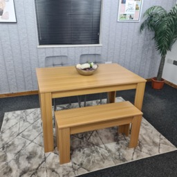 KOSY KOALA 4 Seater Modern Light Wood Dining Table Set with 2 Grey Velvet Chairs and Bench H75 x L140 x W80 cm