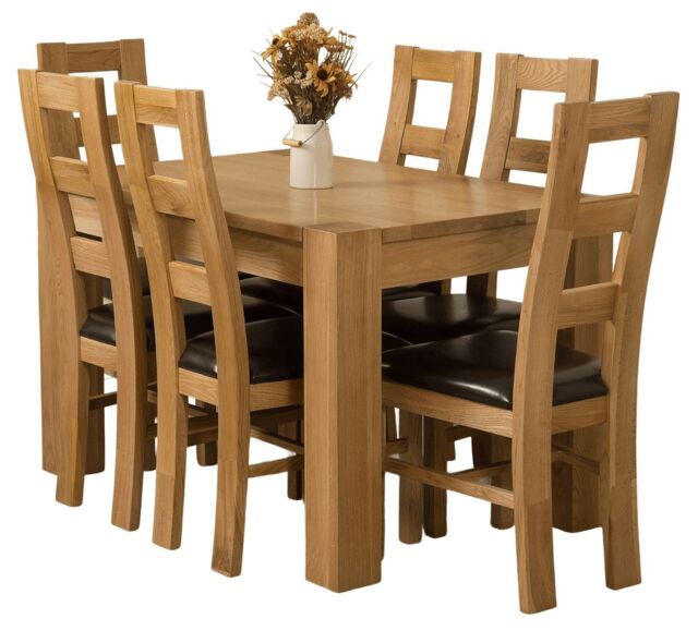 Kuba 125 x 80 cm Chunky Oak Small Dining Table and 6 Yale Chairs Brown Brown