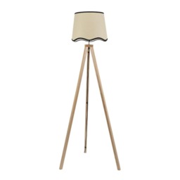ValueLights Barbro Light Wood Tripod Floor Lamp Black Trim Scallop Shade and Bulb