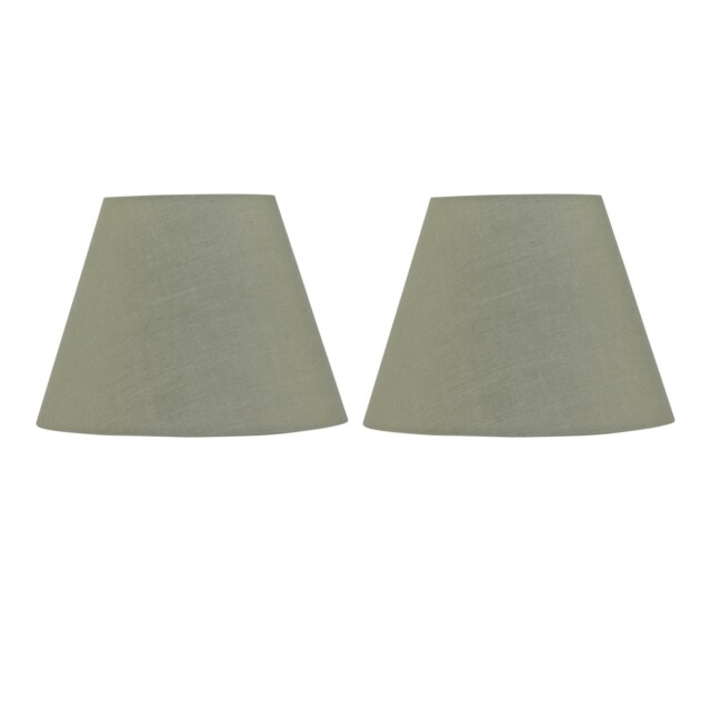 Set of 2 Sage Green Cotton 20cm Diameter Tapered Fabric Lamp Shades Green Medium 2