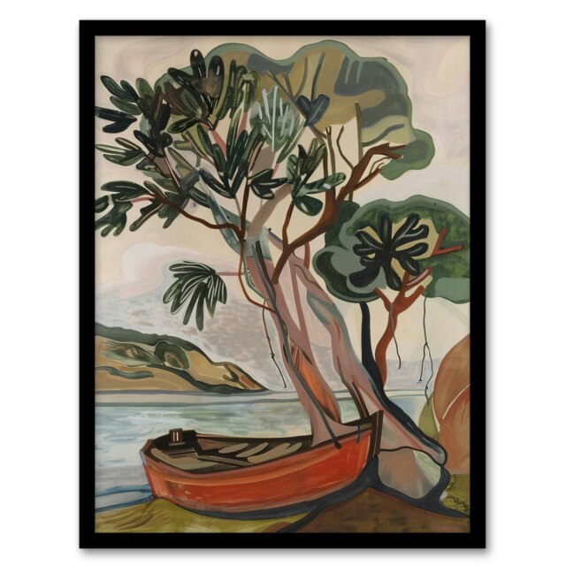 Tree Boat Robin Hoods Bay Yorkshire Living Room Black Framed Wall Art Print A4