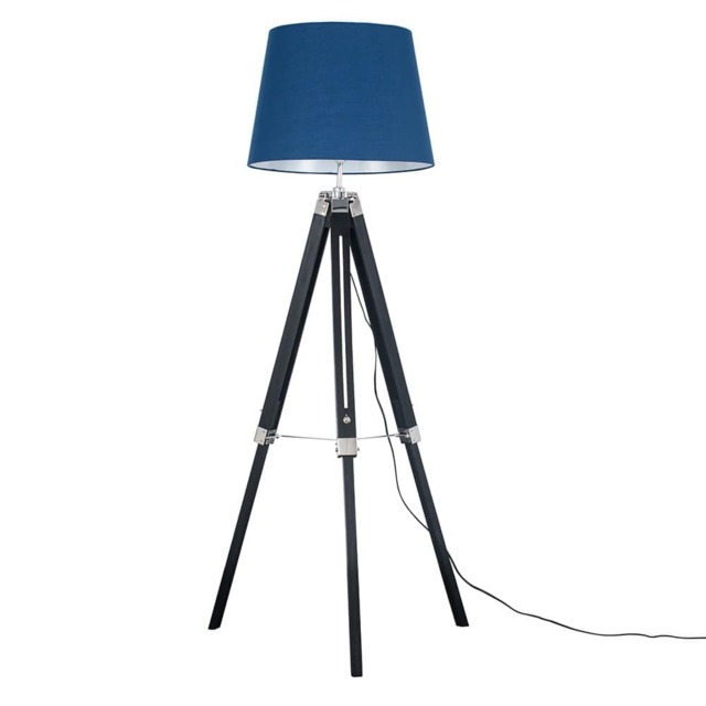 ValueLights Clipper Black Tripod Floor Lamp Navy Taper Shade