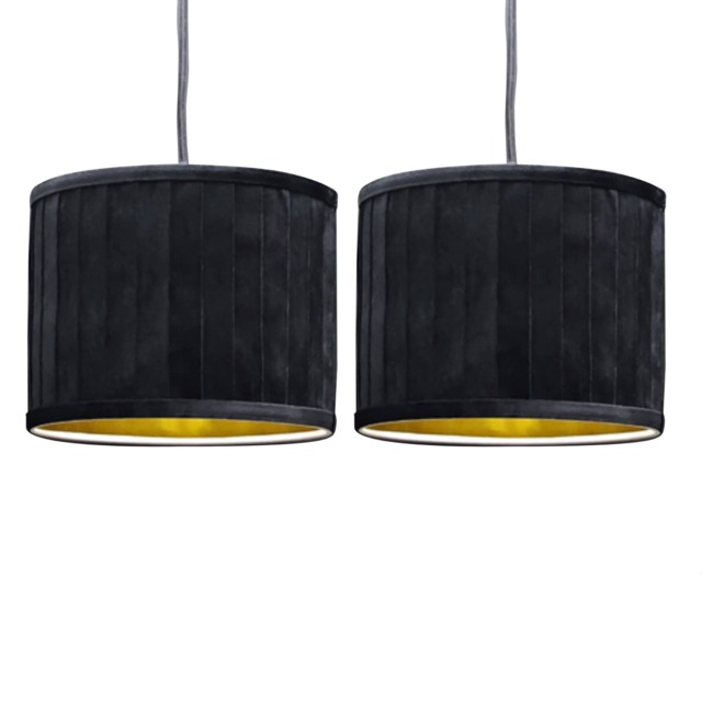 Set of 2 Sundance - Black Pleated 25cm Lamp Shades with Gold Inner Black Black velvet with gold cardboard inner detail 2