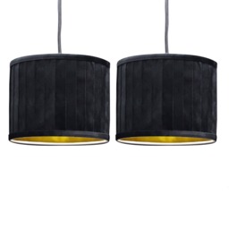 Set of 2 Sundance - Black Pleated 25cm Lamp Shades with Gold Inner Black Black velvet with gold cardboard inner detail 2