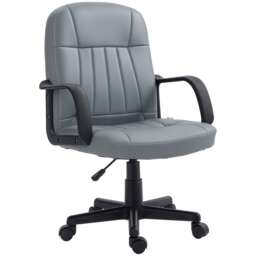 HOMCOM Desk Chair, PU Leather Computer Office Chair with Adjustable Height, Swivel Wheels for Home Work Study, Grey