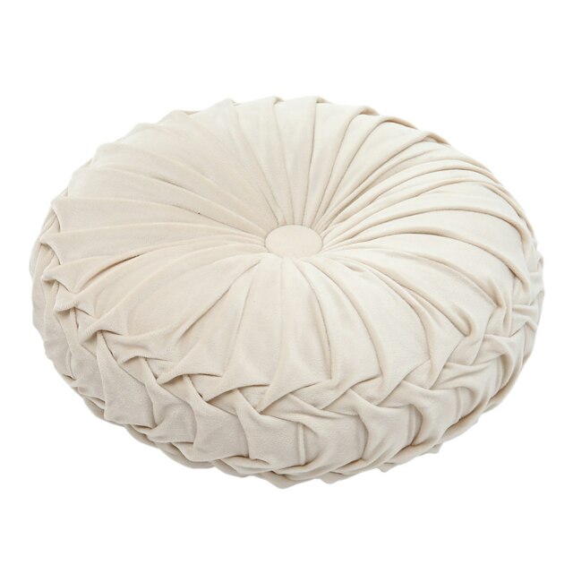 Living and Home Round Pleated Pumpkin Velvet Cushion, Beige, 45cm