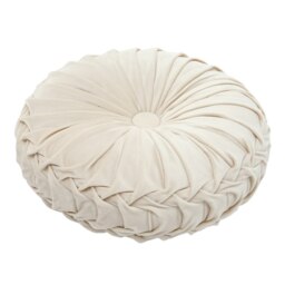 Living and Home Round Pleated Pumpkin Velvet Cushion, Beige, 45cm
