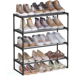 4-Level Shoe Rack, Stackable Metal Organizer Shelf for Compact Entryway or Closet Storage, Black
