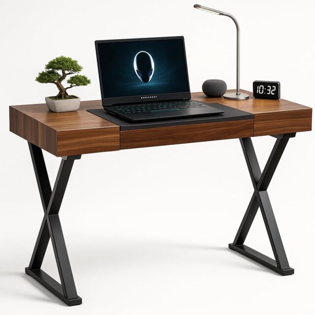 Centurion Supports ADONIS Gloss Walnut and Matte Black Legs Ergonomic Home Office Luxury Computer Desk Brown Walnut 1