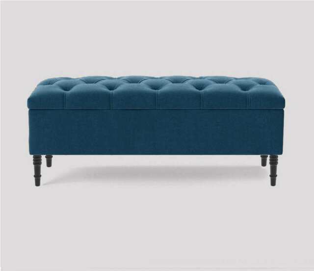 180cm Swiss Chesterfield Ottoman Storage Bench- Plush Velvet Shoe Bench - Emerald Green Upholstery Footstool with Storage