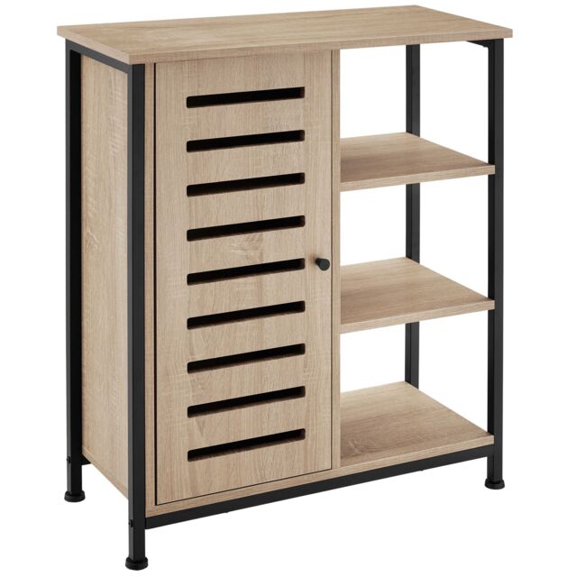 Sideboard - surface top, 3 open shelves, 1 cabinet with adjustable shelves Brown industrial wood light, oak Sonoma 71 x 32 x 82 cm 1