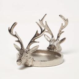 Homescapes Silver Reindeer Double Stag Candle Holder