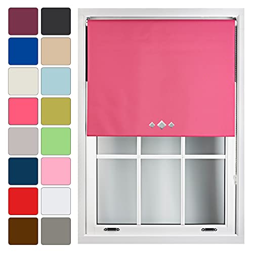 FURNISHED Blackout Roller Blinds with Triple Diamond Eyelets Cut to Size Easy Fit Window Shade - (W)150cm x (L)165cm Pink Fuchsia (W) 150cm x (L) 165cm