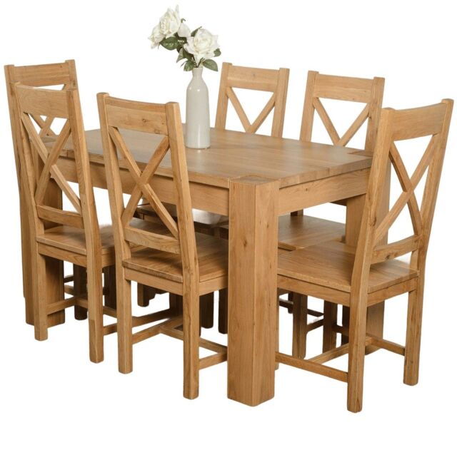 Kuba 125 x 80 cm Chunky Oak Small Dining Table and 6 Berkeley Chairs Brown Brown
