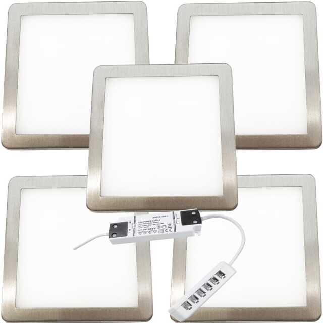 5-Pack Brushed Nickel Ultra-Slim LED Under Cabinet Kitchen Lighting Kit with Driver - Warm White Glow