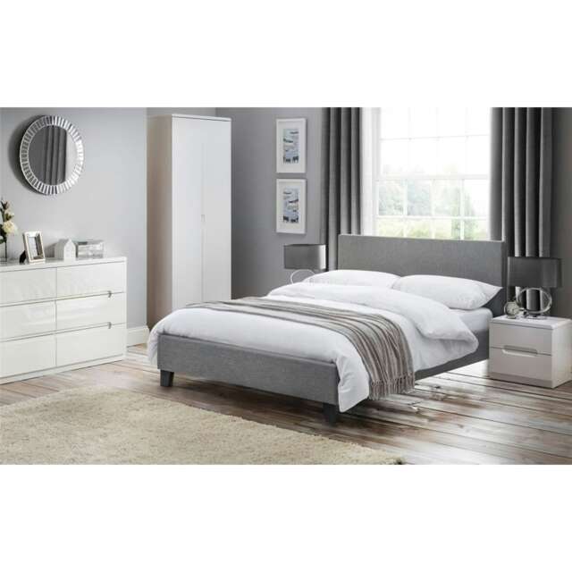 "Premium Light Grey Linen Fabric Style Bed Frame - Double 4'6"" (135cm)"
